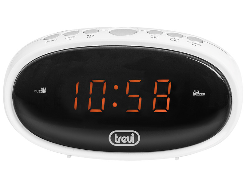 Trevi EC 880 Digitale Wekkerradio met LED-display, Ovaal, Zwart en Wit, Amber