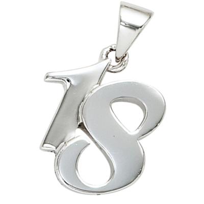 Kettenanhänger JOBO "Anhänger Zahl 18", silber (silber 925), Schmuckanhänger, Damen, Silber 925 (Sterlingsilber), Kettenanhänger, 925 Silber rhodiniert massiv