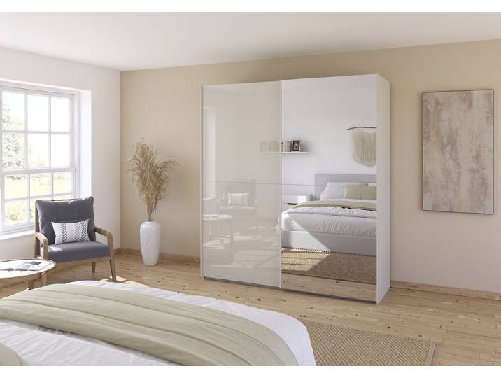 Armoire Fifty coulissante verre 201cm Beige/Cachemire 1 miroir