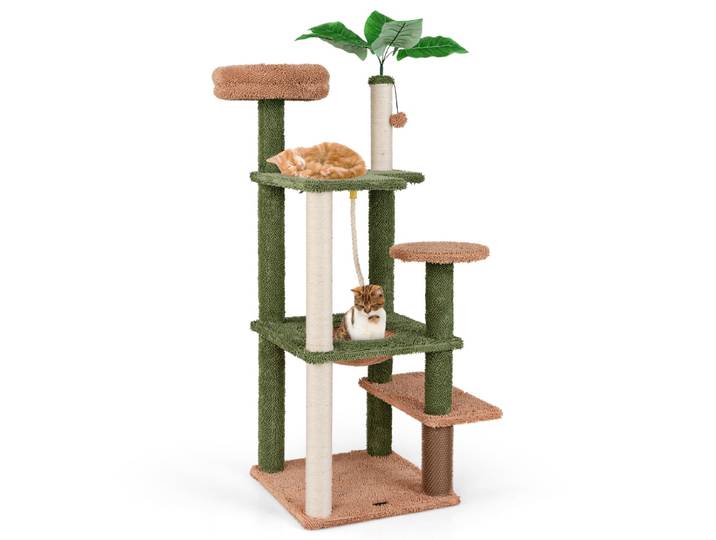 152 cm Krabpaal met Krabpaal Sisaltouw Pluche Zitstok Hangspeeltje Dutje Zelftoilet Springplatform voor Binnenkatten