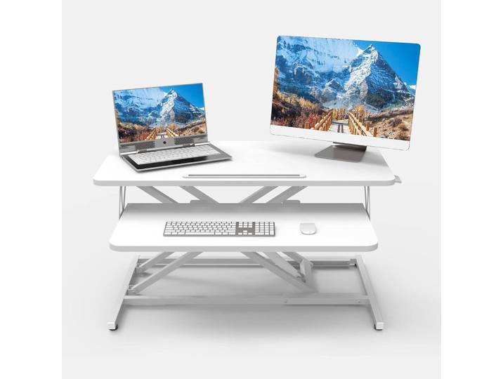 Höhenverstellbarer Schreibtischaufsatz Weiß 80x40cm mit Tastaturablage