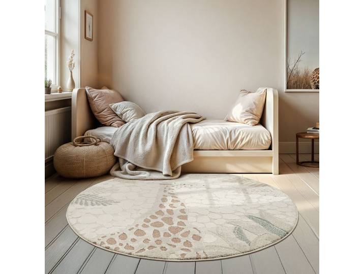 the carpet Jungle Kids – Tapis enfant/jeu chambre facile d'entretien résistant Crème 120 cm Rond D17