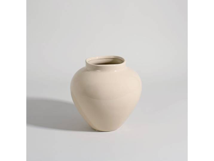 Beige Steingutvase, H 19 cm
