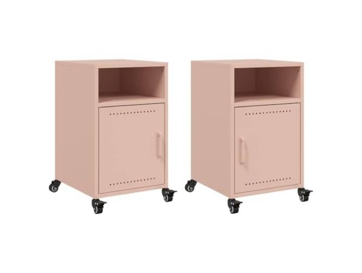 Heofavd Nachttisch 2er Set Rosa Rollbar Stahl Beistelltisch 36x39x59 cm