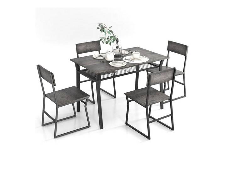 LuxusKollektion Esstisch Esstischset 5teilig 4 Stühle Metallrahmen Industriedesign Dunkelgrau (1-St)