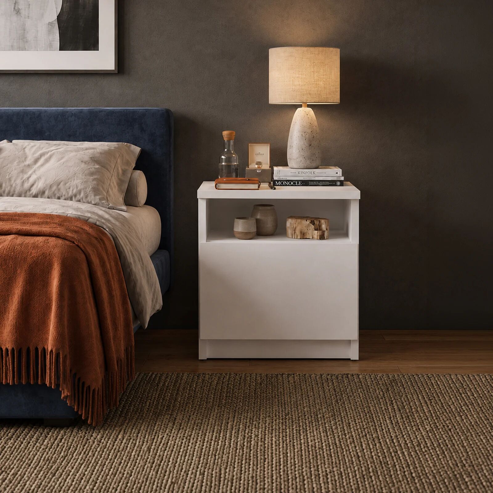 garneroarredamenti Comodino 30x40h cm 1 ripiano 1 anta bianco opaco Fenis