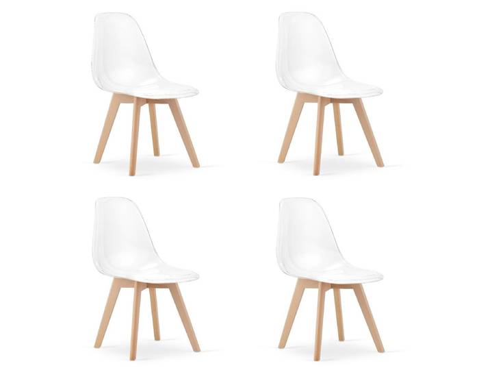 Lot de 4 Chaises Kito en Polypropylène Transparent et Hêtre