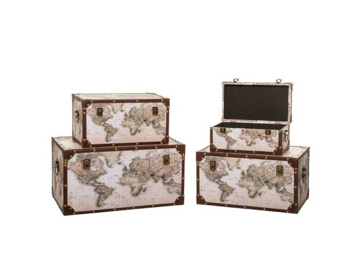 Set de 4 malles  Anzo  map monde bois - Atmosphera Créateur d'intérieur
