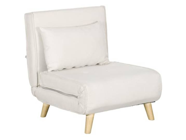 HOMCOM 3 in 1 Schlafsessel Klappbar mit Bettfunktion Leinenoptik, Cremeweiß Verstellbare Rückenlehne, Kissen, Gästebett, Klappsessel, Relaxsessel, 72 x 78 x79 cm, Wohnzimmer, Schlafzimmer