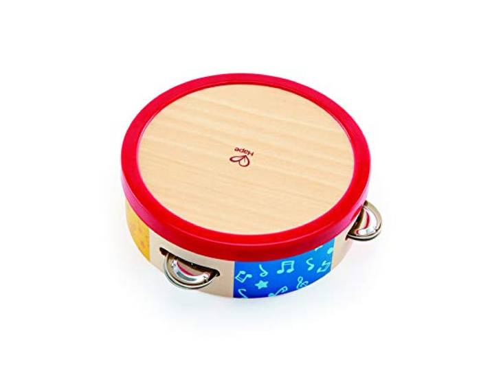 Hape Bunter Tamburin - Buntes Holz-Tamburin, sanfter Klang und motorischer Lernspaß, zur Förderung von Rhythmus, Kreativität & Motorik, Pädagogisches Musikinstrument, für Kinder ab 12 Monaten
