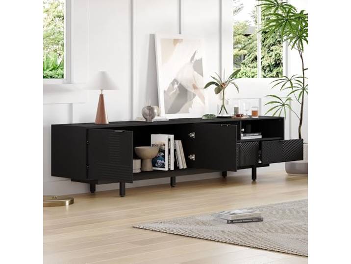 BTM Moderner böhmischer TV-Schrank abstrakte Schwarze geometrische Linien Schrank Moderne minimalistische Schranktür Dekoration mit Stauraum 200x40x51cm, maximale Kapazität 90 Zoll TV