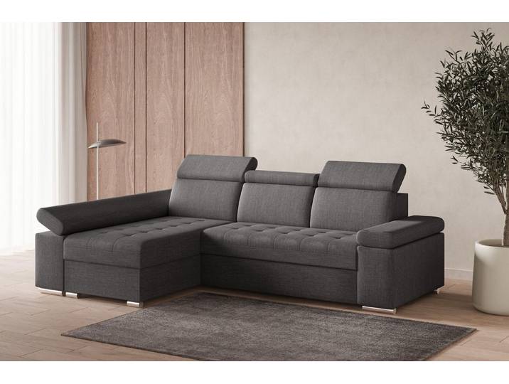 ROYAL24_MARKT Ecksofa - Toronto - mit Schlaffunktion & Bettkasten, Ecksofa 1 Teile, Delfin-Mechanismus, verstellbare Kopfstützen & Armlehnen, Bettkasten