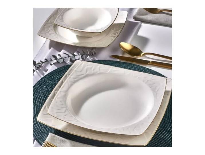 NORDIC SCHILLER Tafelservice, Bone Porzellan, Weiß, 30-tlg., 6 Personen Vivente Series, Reliefdekor, Essteller, Dessertteller, Suppenschalen, Servierplatten, Salz- & Pfefferstreuer