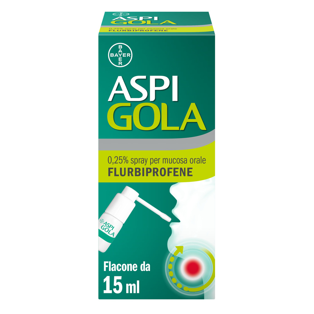 BAYER SpA Aspi Gola Spray antinfiammatorio antidolorifico per mal di Gola e faringiti 15 ml
