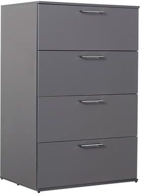Benjara Eli 48 Inch Tall Dresser Chest, 4 Big Storage Drawers, Glossy Gray Finish