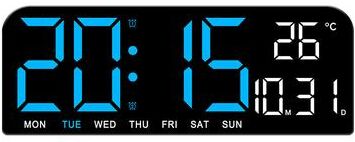 Daily Discovery Large LED Digital Wall Clock With Temperature Display Dual Alarm Countdown Timer And Adjustable Brightness blue