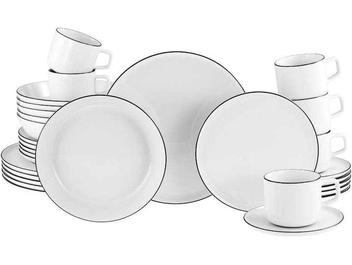 Kombiservice CREATABLE Chef Collection Black Line, Kombi-Service 30-tlg , weiß, 30 Stk., Porzellan, Geschirr-Sets, Kombiservice, Daily Use, Zeitlos