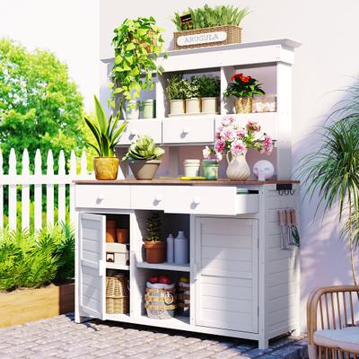DEVERA 65.7'' H Tall Garden Potting Bench Table with Hutch Patio Storage Workstation for Mudroom Doorway