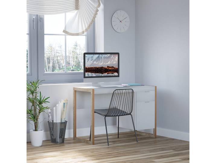 MCOM-Table d'ordinateur blanche, 112,5x50x75,5cm, salle de bain, style moderne