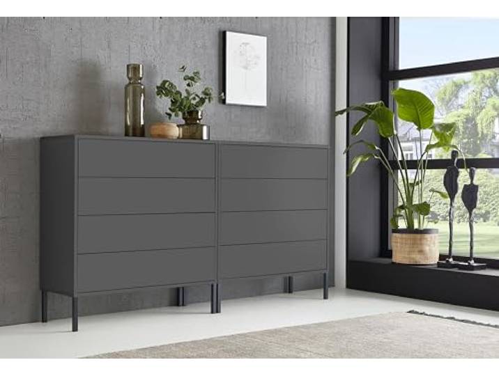 BMG Möbel Sideboard Mailand Set 1, grifflos, Metallfüßen, Anthrazit
