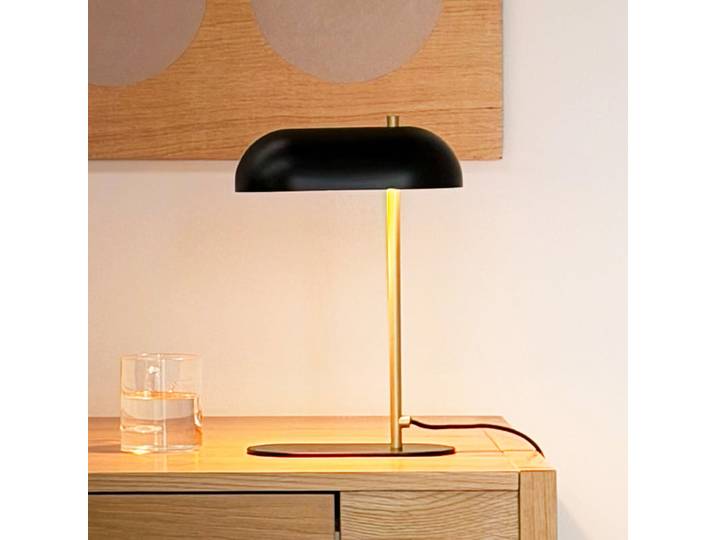 Arch Tischlampe Mini, schwarz/messing, 32 cm - Dyberg Larsen Arch Mini - Wohnzimmer - Skandinavisch - Metall - Mit Schirm