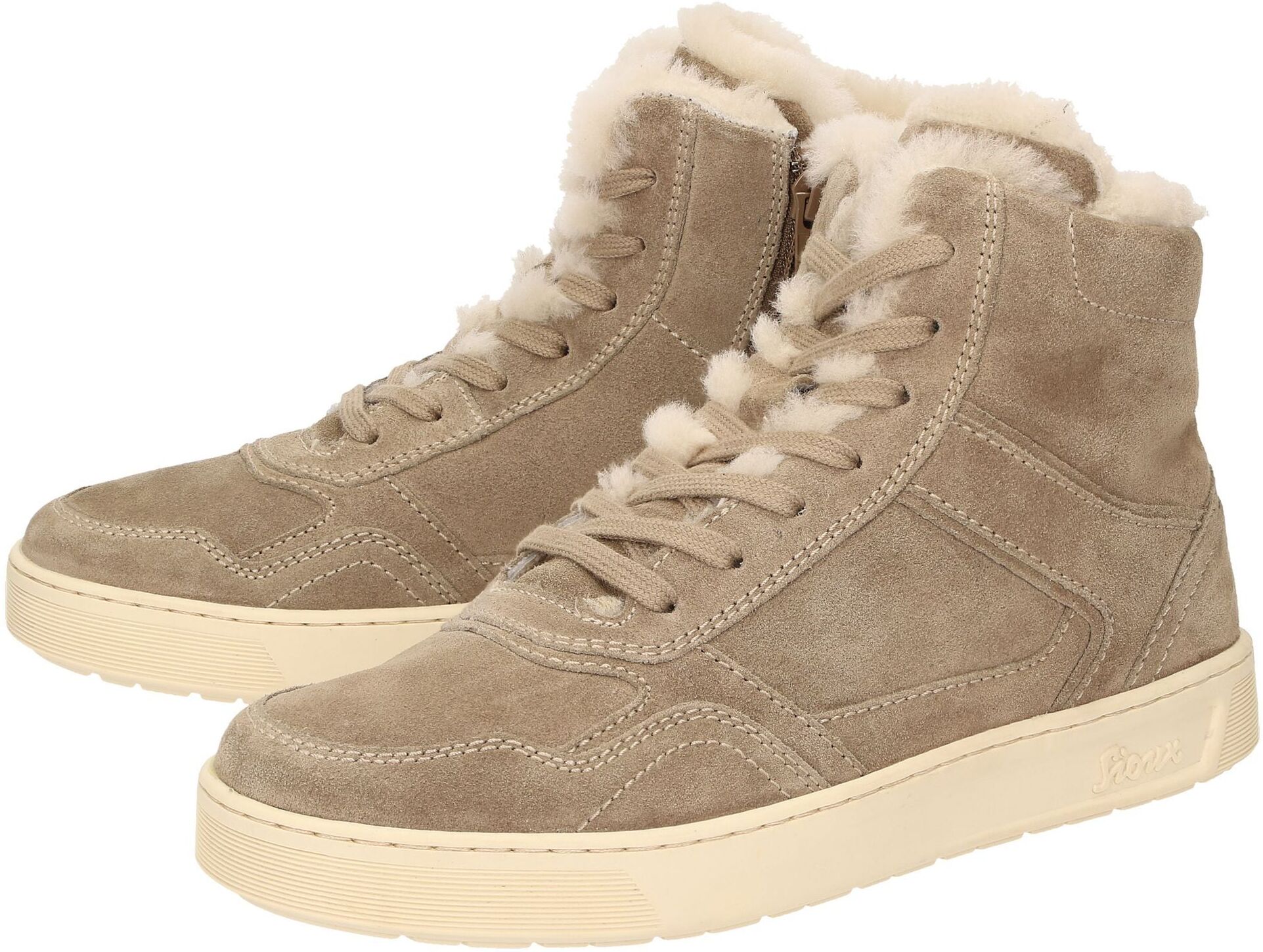 Stiefelette SIOUX "Maites sneak 006-LF", Damen, Gr. 38 (UK 5), beige, Obermaterial: 100% Kalbsveloursleder CAVL. 100% Gummi rubber., Schuhe Stiefelette