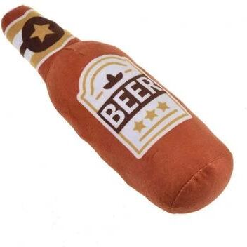 Inspired Finds BarkBrew Squeaky Beer Bottle Plush Dog Toy orange