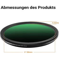 Walimex pro ND2-ND400 Fader Slim Super DMC 58mm variabler Graufilter ND Filter (58 mm, ND- / Graufilter), Objektivfilter, Schwarz