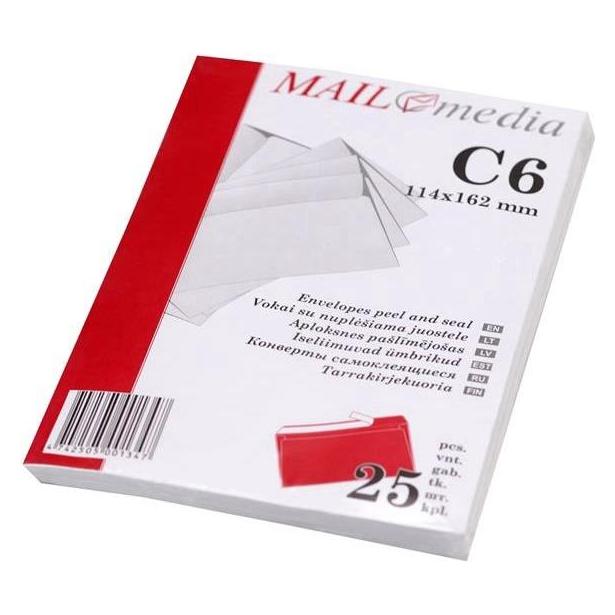 Envelopes C6 white with ribbon and internal press 114x162 mm x 25pcs (C6, 25x) (52290145)