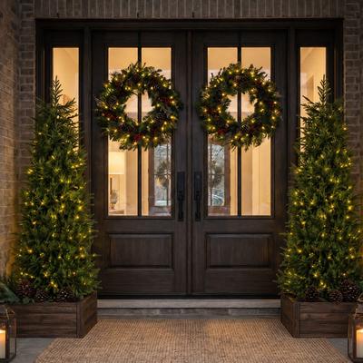 Glitzhome 6FT Pre-lit Green Artificial Hinged Christmas Tree with 200 Twinkling Lights