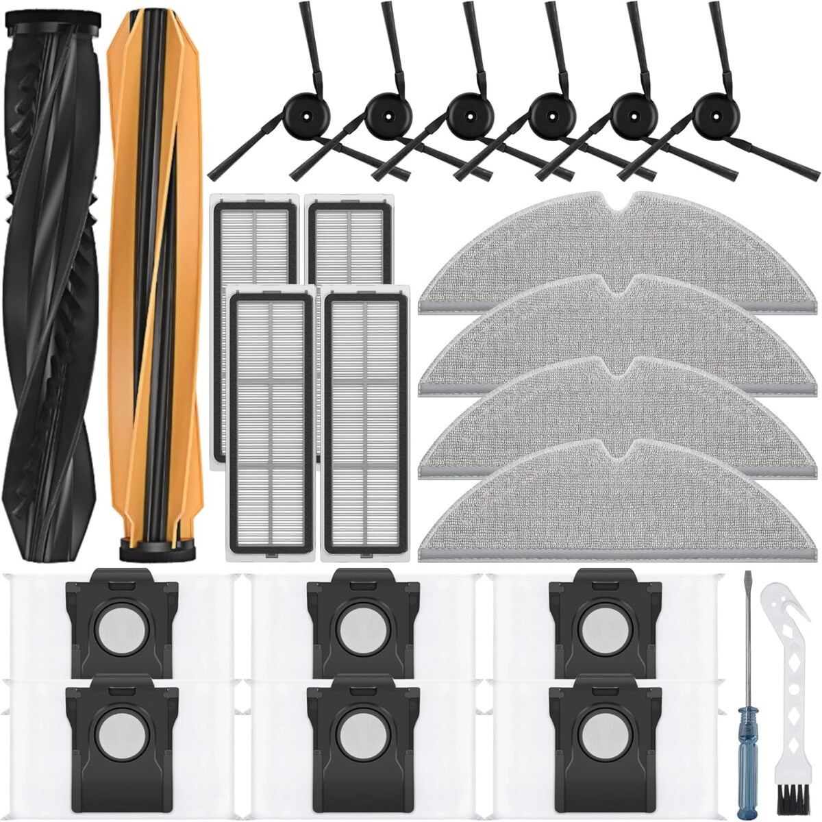 INF Kit d'accessoires de remplacement compatible avec Dreame D20 Pro Plus - 24 pièces brosses principales, filtres, serpillères