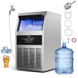 VEVOR Gewerbliche Eiswürfelmaschine 68 kg/Tag Eiswürfelbereiter mit 7,3-13,3 kg Eisvorratsbehälter, Edelstahl Freistehende Eismaschine mit LED-Anzeige Selbstreinigung, für Hausbar Restaurant Café