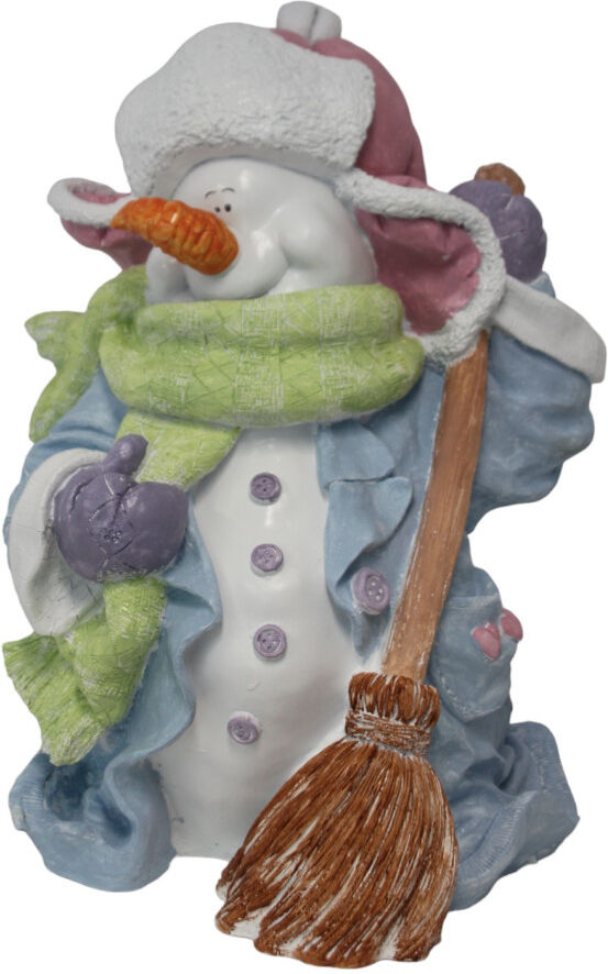 FD Figur Schneemann mit Besen groß, Polyresin 67 x 50 x 50 cm pastell