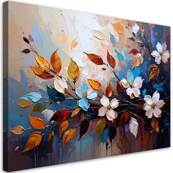 LEINWANDBILD Bunte Blätter Blumen Ölgemälde-Imitation 90x60cm