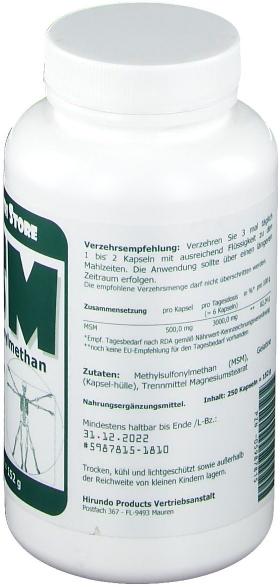 The Nutri Store MSM 500 mg Methylsulfonylmethan Kapseln 250 St