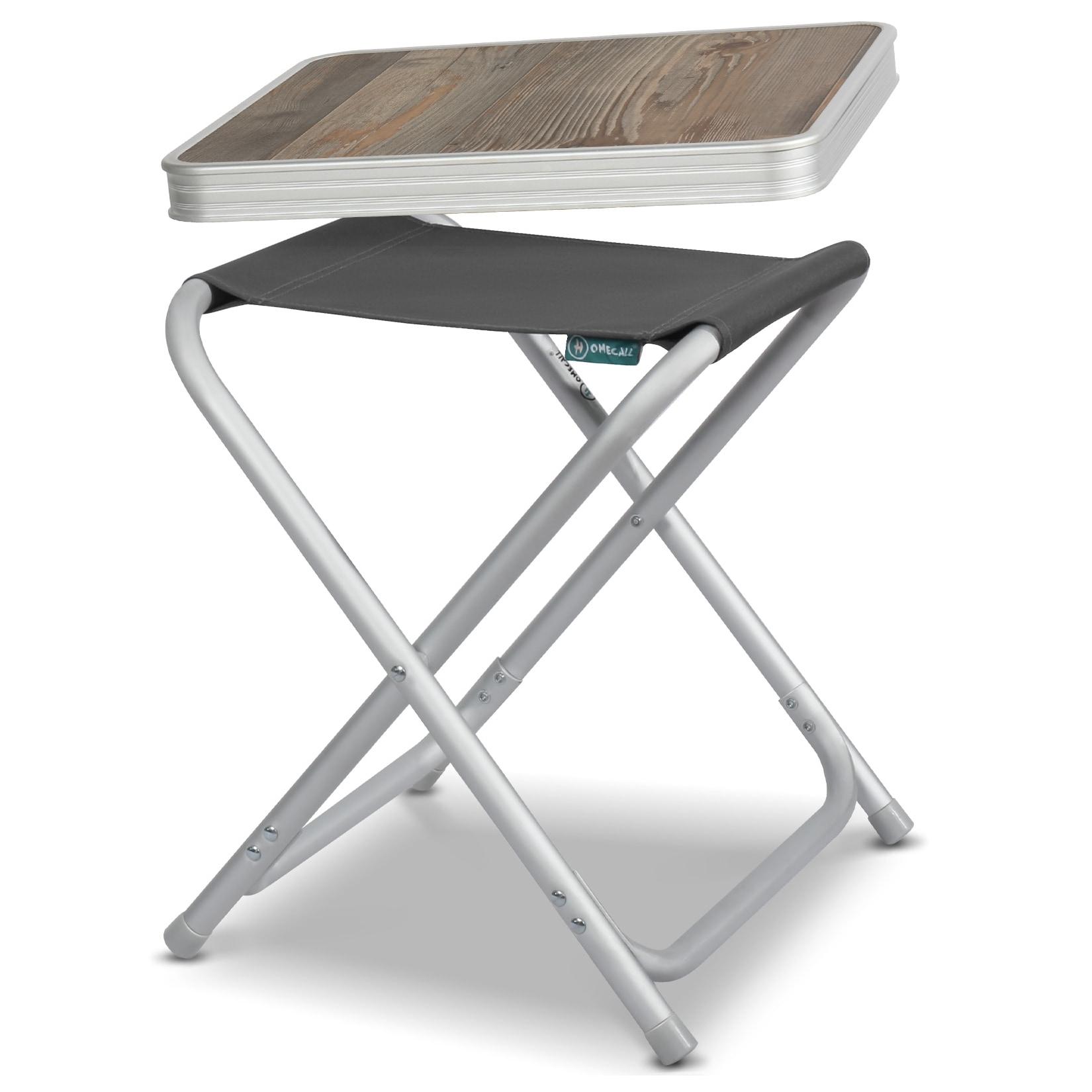 HOMECALL Leichter Campinghocker mit MDF Tisch, Aluminium Beistelltisch für Angeln, Picknick und Balkon