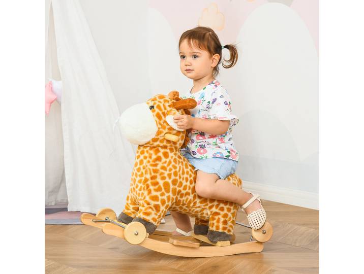 HOMCOM Girafe à Bascule 2en1 Sonore Peluche Bois