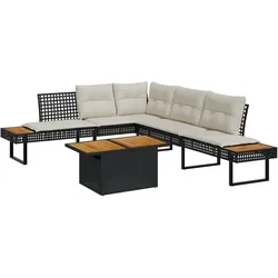 vidaXL 2-tlg. Garten-Sofagarnitur mit Kissen Schwarz Poly Rattan