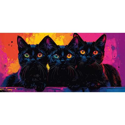 Bild BÖNNINGHOFF "Wandbild BUNTE KATZE 33x70 cm – Leinwandbild Keilrahmen Deko modern", farbe bild(er): pink, rot, gelb, grün, blau, B:70cm H:33cm T:1,8cm, Canvas, MDF, Bilder, Bild, auf Keilrahmen gespannt