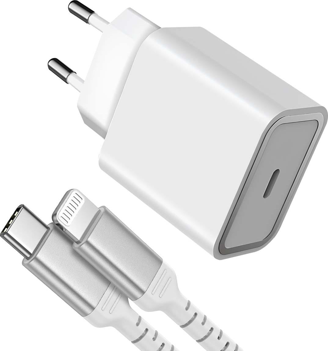 Force Power 20W oplader met USB-C en Lightning kabel, wit
