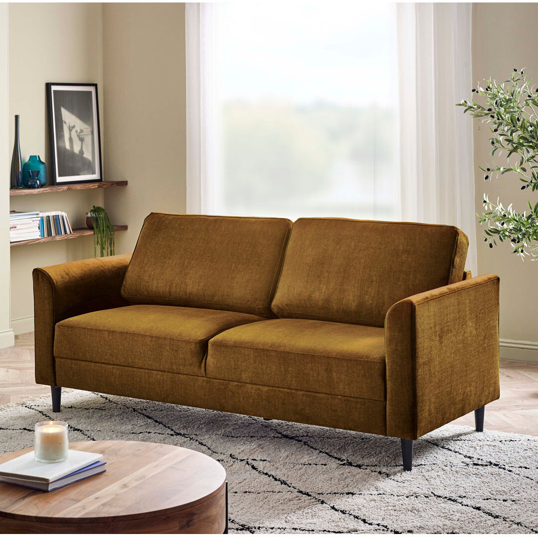 Ebern Designs Logi Fabric Seater Sofa - Upholstered Modern Minimalist Boxy Style Orange 3