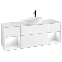 Villeroy und Boch Finion Waschtischunterschrank G981GFGF 160cm, Abdeckplatte white matt, Emotion, Regale Glossy white lacquer, Glossy white lacquer