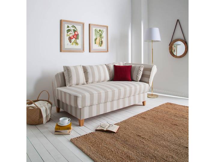 Recamiere I Webstoff Beige/Beige Webstoff 193 x 82 x 91cm Armlehne davorstehend rechts Landhaus