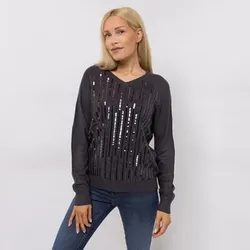 CASHMASOFT Pullover V-Ausschnitt Cashmeregriff Pailletten vorne