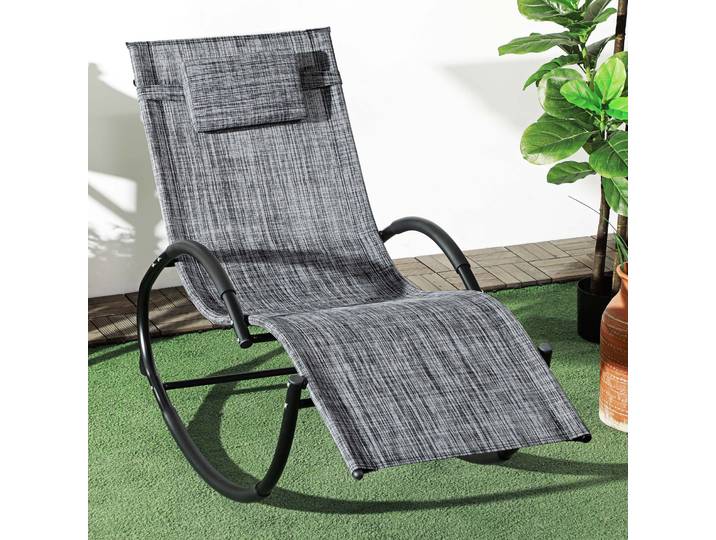 Outsunny Chaise Longue Bascule Tétière Gris Extérieur/Intérieur