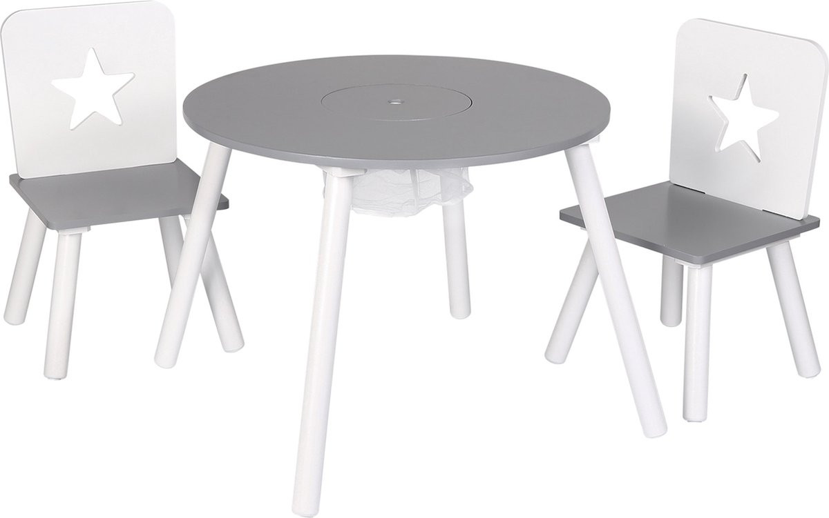 Happyment Kindertafel met 2 Stoeltjes en uitbreidbaar tafeltje