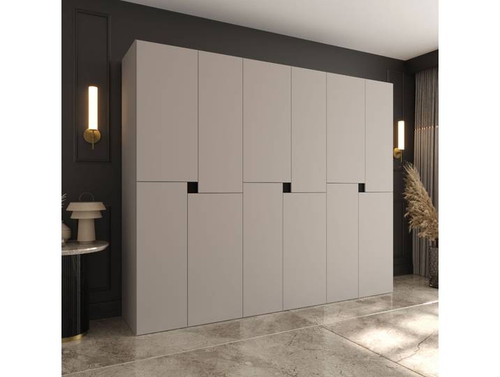 Drehtürenschrank / Kleiderschrank Kaschmir 12 Drehtüren 9 Fächer 3 Kleiderstangen 240 x 52 x 203 cm hochwertig Verarbeitet grifflose