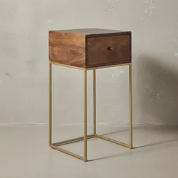 KADIMA DESIGN Nachttisch Mango Massivholz/Metall, Industrial-Stil, Boxspringbett-kompatibel, Geräumige Schublade