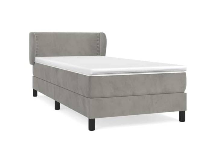 PUGYNBK Boxspringbett aus Samt, Hellgrau, 100 x 200 cm Verstellbares Kopfteil, Taschenfederkernmatratze, mittlere Härte, Matratzenschoner