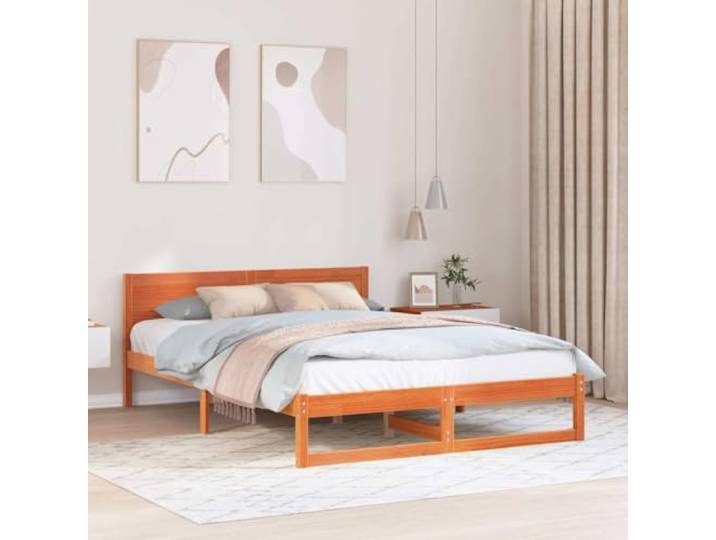 Massives Kiefernholz Modernes Minimalismus Design 150 x 200 cm Braun Bettrahmen Wachsbraun 150 x 200 cm Massives Kiefernholz Bettgestell mit Kopfteil und Lattenrost Stabil